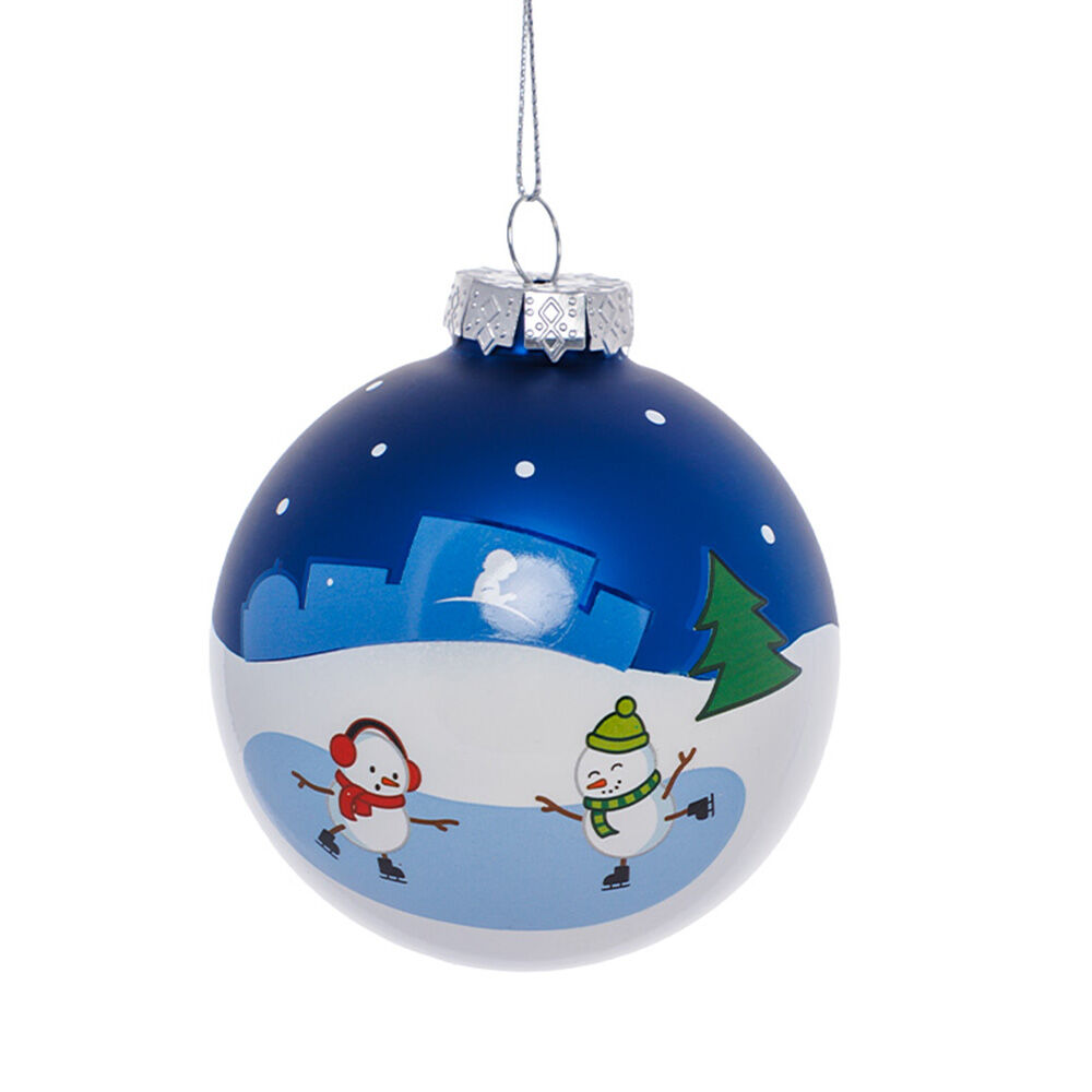 Let It Snow Snowmen Skating Glass Ornament - 80MM